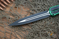Heretic Knives Cleric II OTF AUTO 4.25" MagnaCut Black DLC Double Edge Dagger Blade, Green Aluminum Handles H020-10A-GRN