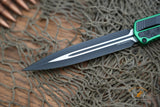 Heretic Knives Cleric II OTF AUTO 4.25" MagnaCut Black DLC Double Edge Dagger Blade, Green Aluminum Handles H020-10A-GRN