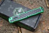 Heretic Knives Cleric II OTF AUTO 4.25" MagnaCut Black DLC Double Edge Dagger Blade, Green Aluminum Handles H020-10A-GRN