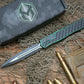 Heretic Knives Cleric II OTF AUTO 4.25" MagnaCut Battle Black DLC Double Edge Dagger Blade, Breakthrough Green Aluminum Handles H020-10A-GRN