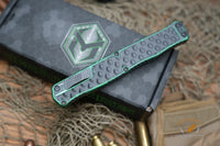 Heretic Knives Cleric II OTF AUTO 4.25" MagnaCut Battle Black DLC Double Edge Dagger Blade, Breakthrough Green Aluminum Handles H020-10A-GRN