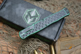 Heretic Knives Cleric II OTF AUTO 4.25" MagnaCut Battle Black DLC Double Edge Dagger Blade, Breakthrough Green Aluminum Handles H020-10A-GRN
