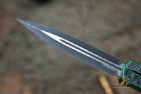 Heretic Knives Cleric II OTF AUTO 4.25" MagnaCut Battle Black DLC Double Edge Dagger Blade, Breakthrough Green Aluminum Handles H020-10A-GRN