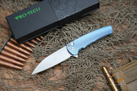 ProTech Malibu Titanium Custom, Wharncliffe Stonewash blade, textured titanium