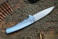 ProTech Malibu Titanium Custom, Wharncliffe Stonewash blade, textured titanium