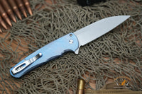 ProTech Malibu Titanium Custom, Wharncliffe Stonewash blade, textured titanium