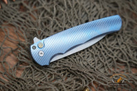 ProTech Malibu Titanium Custom, Wharncliffe Stonewash blade, textured titanium
