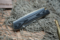 Rockstead HIGO II X-CF-ZDP (SG) Japanese Folding Knife 3.5" ZDP-189 Mirror Finish Blade, Carbon Fiber Handles with Silver Gold Titanium Liners missing box and paperwork