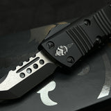 MICROTECH MINI TROODON OTF KNIFE- HELLHOUND EDGE- TACTICAL- BLACK HANDLE- BLACK BLADE 819-1 TS