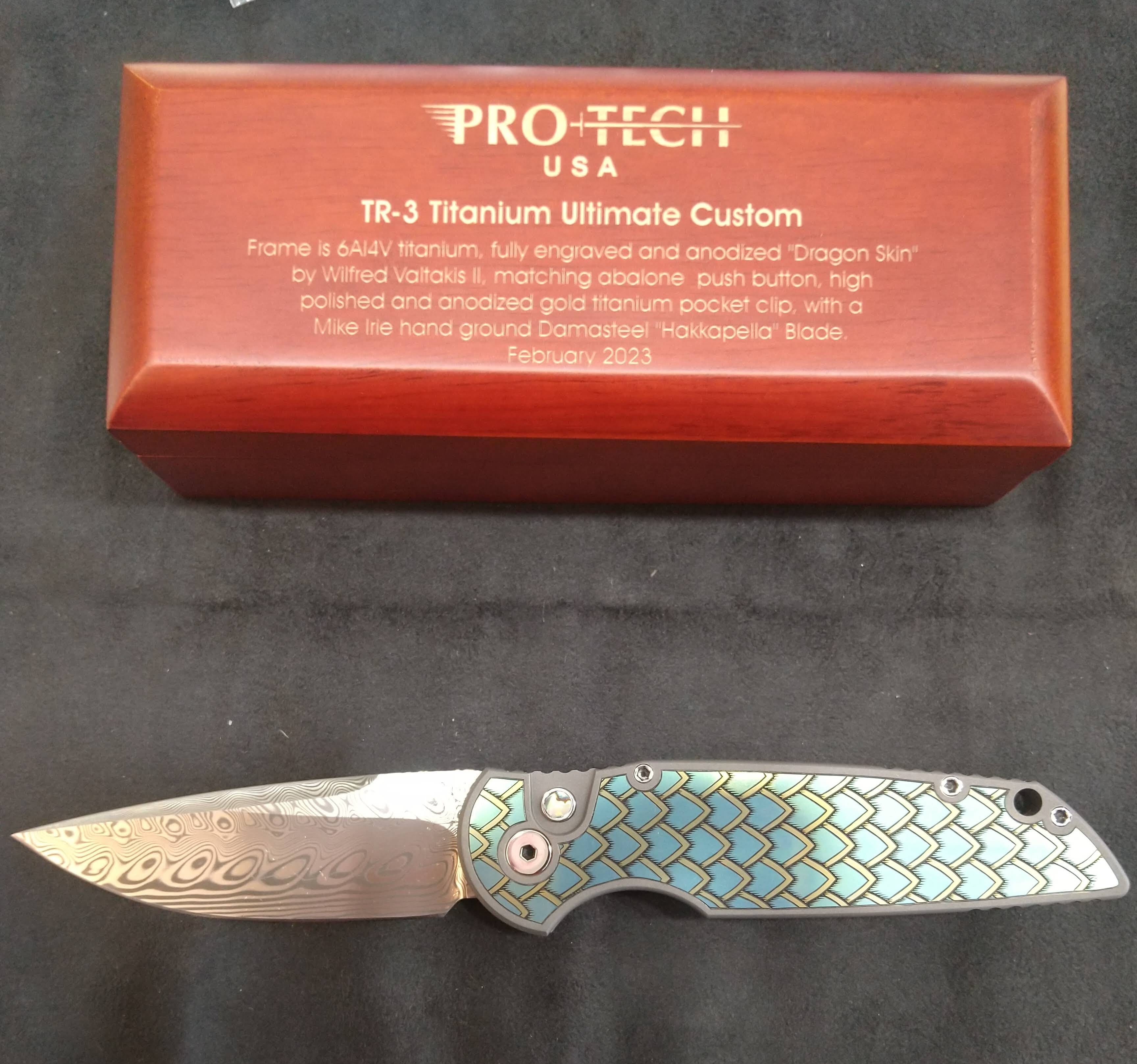 Pro-Tech TR-3 Titanium Ultimate Custom Hand Engraved & Anodized Wilfre ...