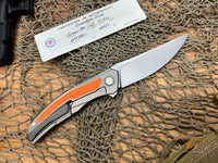 Shirogorov Quantum Ursus NL Flipper Knife 3.8" Cromax PM Drop Point Blade, Milled Titanium