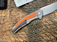 Shirogorov Quantum Ursus NL Flipper Knife 3.8" Cromax PM Drop Point Blade, Milled Titanium