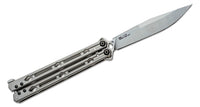 Kershaw 5150 Lucha Balisong Butterfly Knife 4.6" Stonewashed Sandvik 14C28N Clip Point Blade, Stonewashed Stainless Steel Handles, Latch Lock