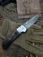 Pro-Tech Bob Terzuola ATCF Steel Custom AUTO Folding Knife 3.5" DLC Black and Hand Satin Drop Point Blade, Jewelry Grade Desert Ironwood Inlays, Mosaic Button