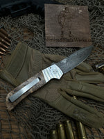 Pro-Tech Bob Terzuola ATCF Steel Custom AUTO Folding Knife 3.5" Chad Nichols Damascus Drop Point Blade, Maple Burl Handles, Mosaic Button