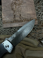 Pro-Tech Bob Terzuola ATCF Steel Custom AUTO Folding Knife 3.5" DLC Black and Hand Satin Drop Point Blade, Jewelry Grade Desert Ironwood Inlays, Mosaic Button