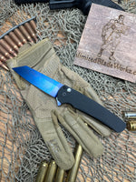 Pro-Tech 5206 Malibu Manual Flipper Knife 3.30" CPM-20CV Stonewashed Sapphire Blue Reverse Tanto Blade, Black Textured Aluminum Handles
