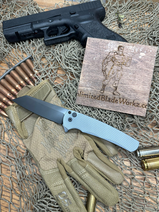 Pro-Tech 5206-Grey Malibu Manual Flipper Knife 3.30" CPM-20CV DLC Reverse Tanto Blade, Grey Textured Aluminum Handles