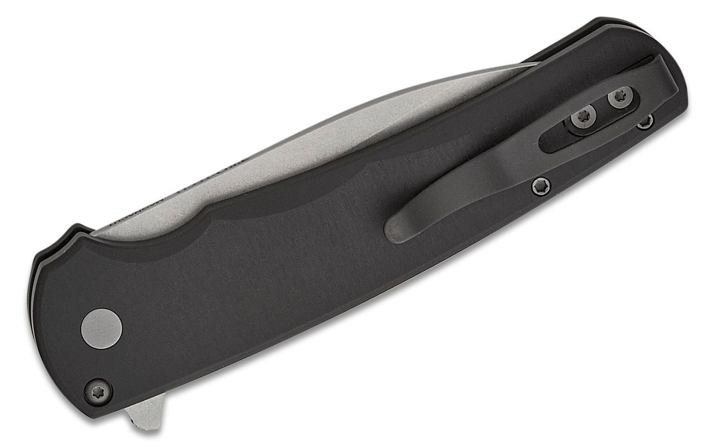 Pro-Tech 5301 Malibu Manual Flipper Knife 3.30" CPM-MagnaCut Stonewashed Wharncliffe Blade, Black Aluminum Handles , Button Lock