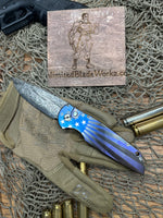 Pro-Tech Tr3 Custom 006 Titanium Frame with Patriotic Theme. Eggerling Carbon mosaic Damascus Blade