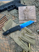 Pro-Tech 5206 Malibu Manual Flipper Knife 3.30" CPM-20CV Stonewashed Sapphire Blue Reverse Tanto Blade, Black Textured Aluminum Handles