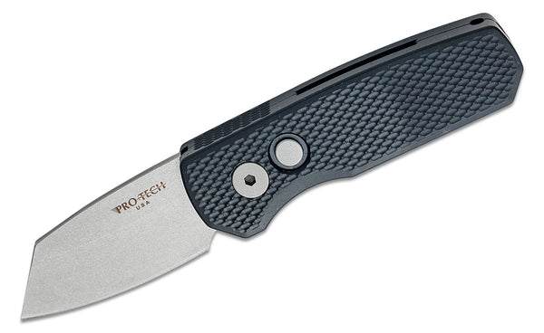 Pro-Tech R5405 Runt 5 AUTO Folding Knife 1.94" CPM-MagnaCut Stonewashed Reverse Tanto Blade, Textured Black Aluminum Handles
