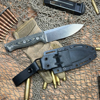White River Knives Ursus 45 Fixed Blade Knife 4.5" S35VN Stonewashed, Black & Olive Linen Micarta Handles, Kydex Sheath - WRUR45-LBO