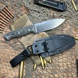 White River Knives Ursus 45 Fixed Blade Knife 4.5" S35VN Stonewashed, Black & Olive Linen Micarta Handles, Kydex Sheath - WRUR45-LBO