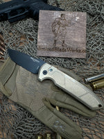 Pro-Tech LG336-D2 Custom Les George Rockeye AUTO Folding Knife 3.375" S35VN Two-Tone Drop Point Blade, Textured Bronze Handles,
