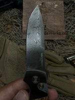 Pro-Tech Bob Terzuola ATCF Steel Custom AUTO Folding Knife 3.5" Chad Nichols Damascus Drop Point Blade, Maple Burl Handles, Mosaic Button