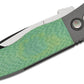 Pro-Tech Custom Emerson CQC7 AUTO Folding Knife 3.25" 154CM Two-Tone Black DLC Tanto Blade, Two-Tone Green/Blasted Jigged Titanium Handles, Black Pearl Button - 2024.Emerson.Custom.002