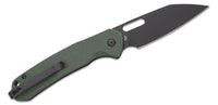 CJRB Cutlery Pyrite-Alt Folding Knife 3.11" AR-RPM9 Black Wharncliffe Blade, Green Canvas Micarta Handles, Button Lock - J1925A-BMGN