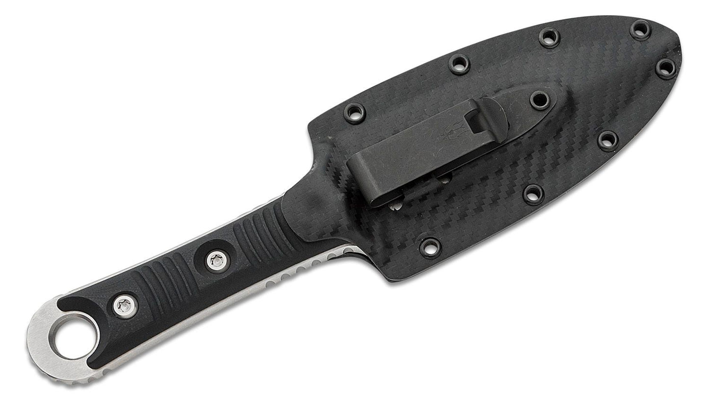 Microtech/Borka Blades 201-11 SBD Fixed Blade Knife 4.375" Stonewashed Double Combo Edge Dagger Blade, Milled Black G10 Handles, Kydex Sheath