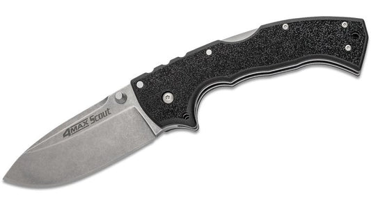 Cold Steel 62RQ 4-Max Scout Folding Knife 4" AUS-10A Stonewashed Blade, Black Griv-Ex Handles, Lockback