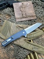 Pro-Tech Ti Custom Malibu Show Special -Manual Flipper Knife 3.30" CPM-20CV Stonewash Reverse Tanto Blade, Blue/Bronze Machine Textured Titanium Handles