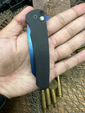 Pro-Tech 5206 Malibu Manual Flipper Knife 3.30" CPM-20CV Stonewashed Sapphire Blue Reverse Tanto Blade, Black Textured Aluminum Handles