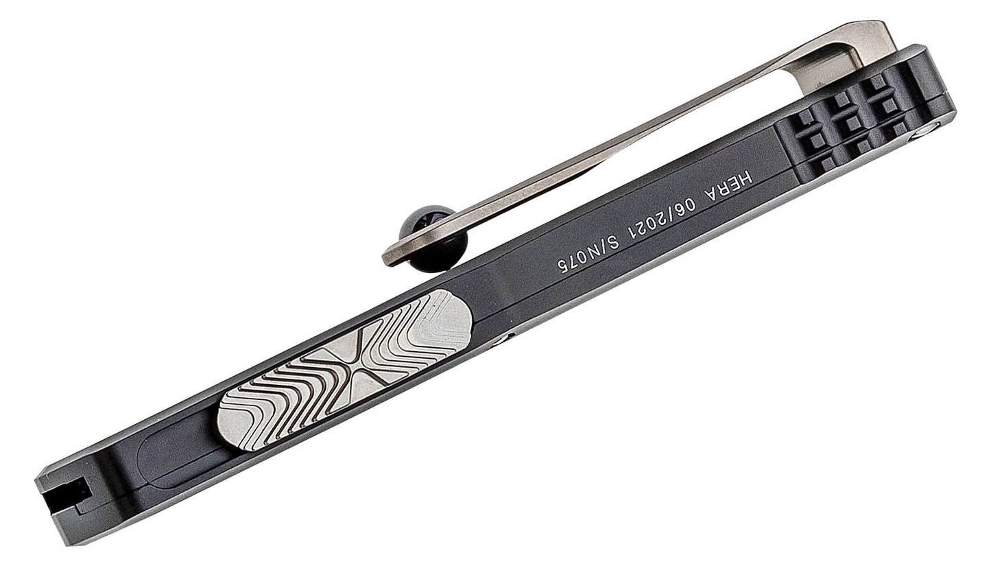 Microtech 702-10 Hera OTF AUTO Knife 3.125" Stonewashed Double Edge Dagger Blade, Black Aluminum Handles