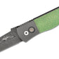 Pro-Tech Custom Emerson CQC7 AUTO Folding Knife 3.25" Nichols Stainless Damascus Tanto Blade, Two-Tone Green/Blasted Jigged Titanium Handles, Pearl Button - 2024.Emerson.Custom.001