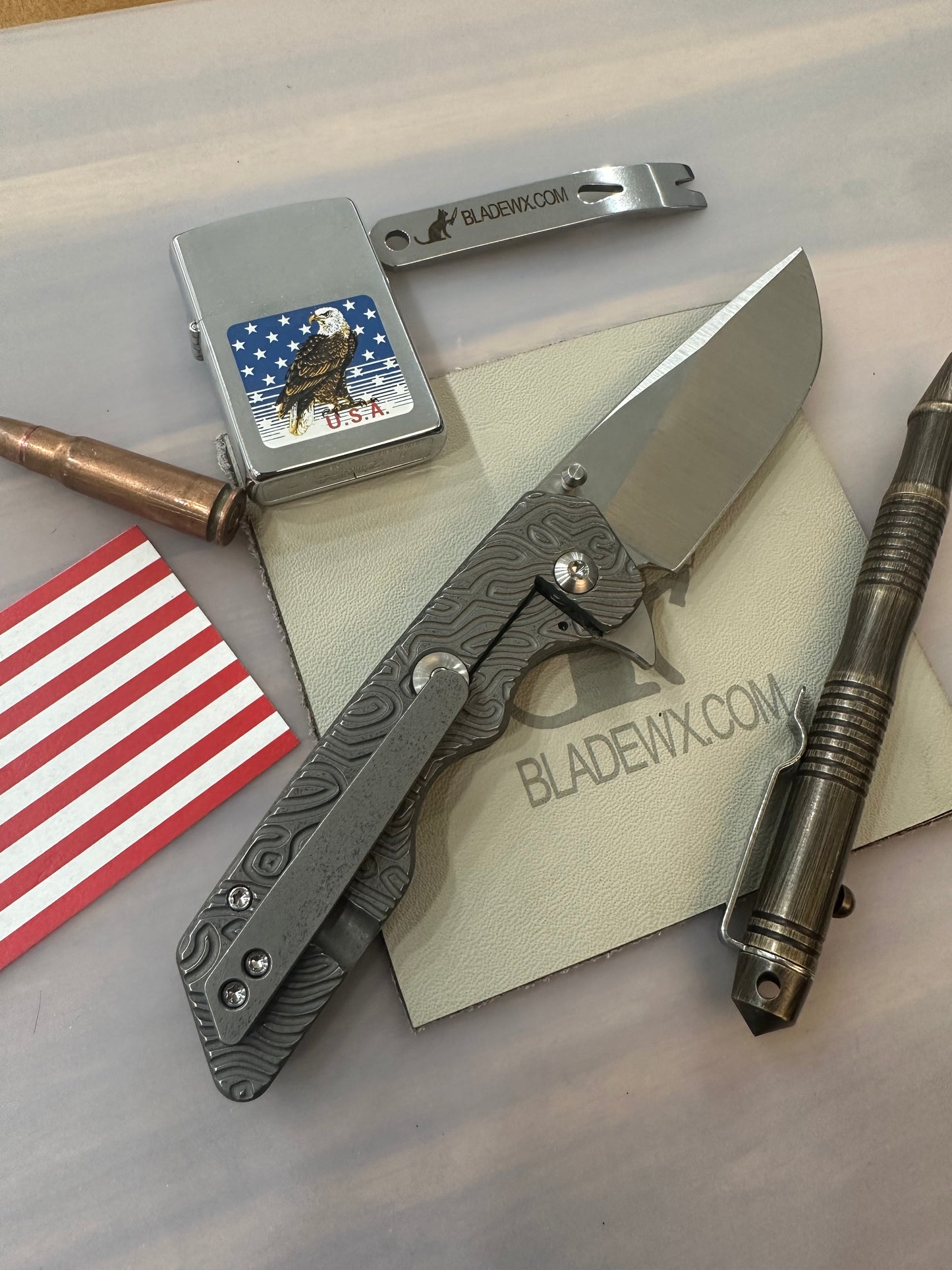 A2D Mark 3 Medium Drop Point Blade Titanium Topo Texture Machined Hand