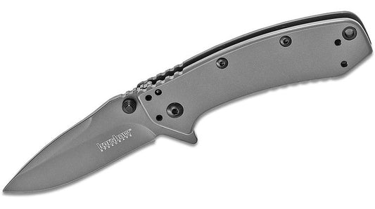 Kershaw 1555Ti Cryo Assisted Flipper Knife 2.75" Gray Plain Blade and Stainless Steel Handles, Frame Lock