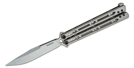 Kershaw 5150 Lucha Balisong Butterfly Knife 4.6" Stonewashed Sandvik 14C28N Clip Point Blade, Stonewashed Stainless Steel Handles, Latch Lock