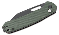 CJRB Cutlery Pyrite-Alt Folding Knife 3.11" AR-RPM9 Black Wharncliffe Blade, Green Canvas Micarta Handles, Button Lock - J1925A-BMGN