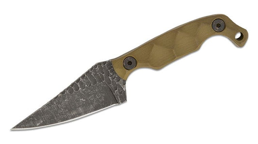 Stroup Knives Mini1 EDC Fixed Blade Knife 3.125" 1095 Hand Carved Pike Blade, Milled OD Green G10 Handles, Kydex Sheath - MINI1-ODGREEN-G10