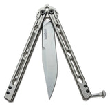 Kershaw 5150 Lucha Balisong Butterfly Knife 4.6" Stonewashed Sandvik 14C28N Clip Point Blade, Stonewashed Stainless Steel Handles, Latch Lock