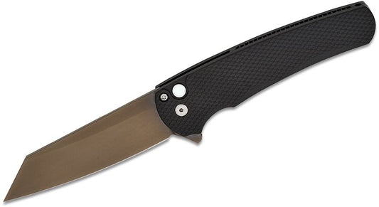 Pro-Tech SHOT Show 2024 Malibu Manual Flipper Knife 3.30" CPM-20CV Smoky Gray DLC Reverse Tanto Blade, Black Aluminum Handles, White Mother of Pearl Button - Malibu - SHOT Show