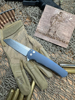 Pro-Tech Ti Custom Malibu Show Special -Manual Flipper Knife 3.30" CPM-20CV Stonewash Reverse Tanto Blade, Blue/Bronze Machine Textured Titanium Handles