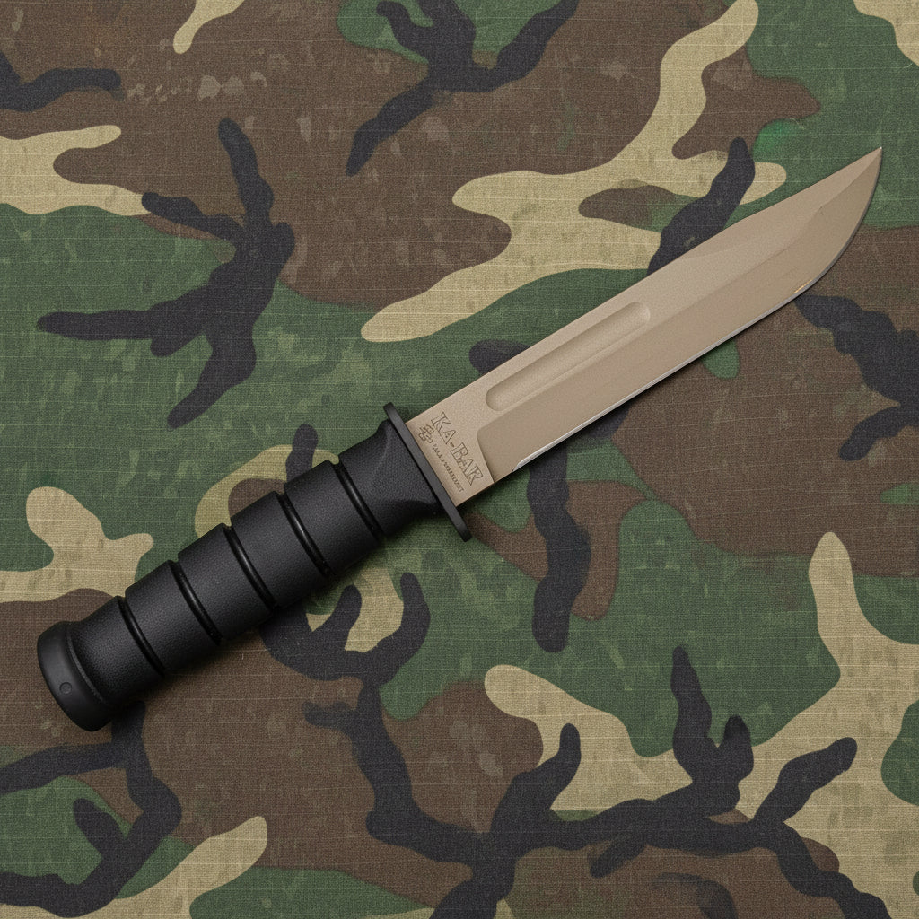 Spartan Blades KA-BAR Fixed Blade Knife 7" CPM-MagnaCut Flat Dark Earth Clip Point, Black Kraton G Handles, Tan Kydex Sheath