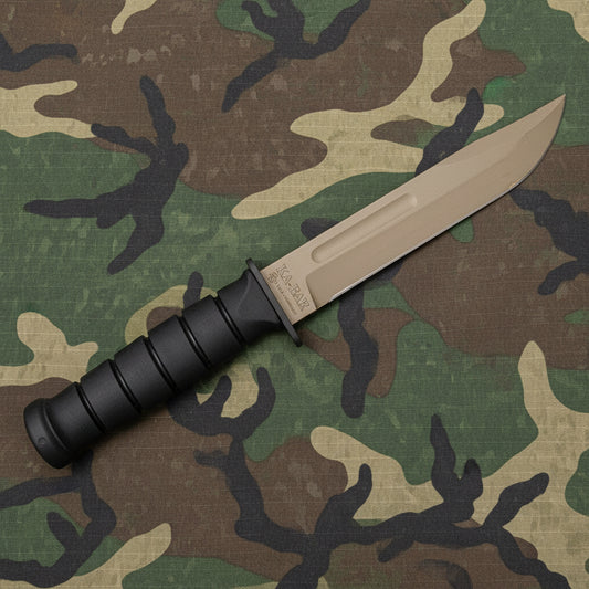Spartan Blades KA-BAR Fixed Blade Knife 7" CPM-MagnaCut Flat Dark Earth Clip Point, Black Kraton G Handles, Tan Kydex Sheath