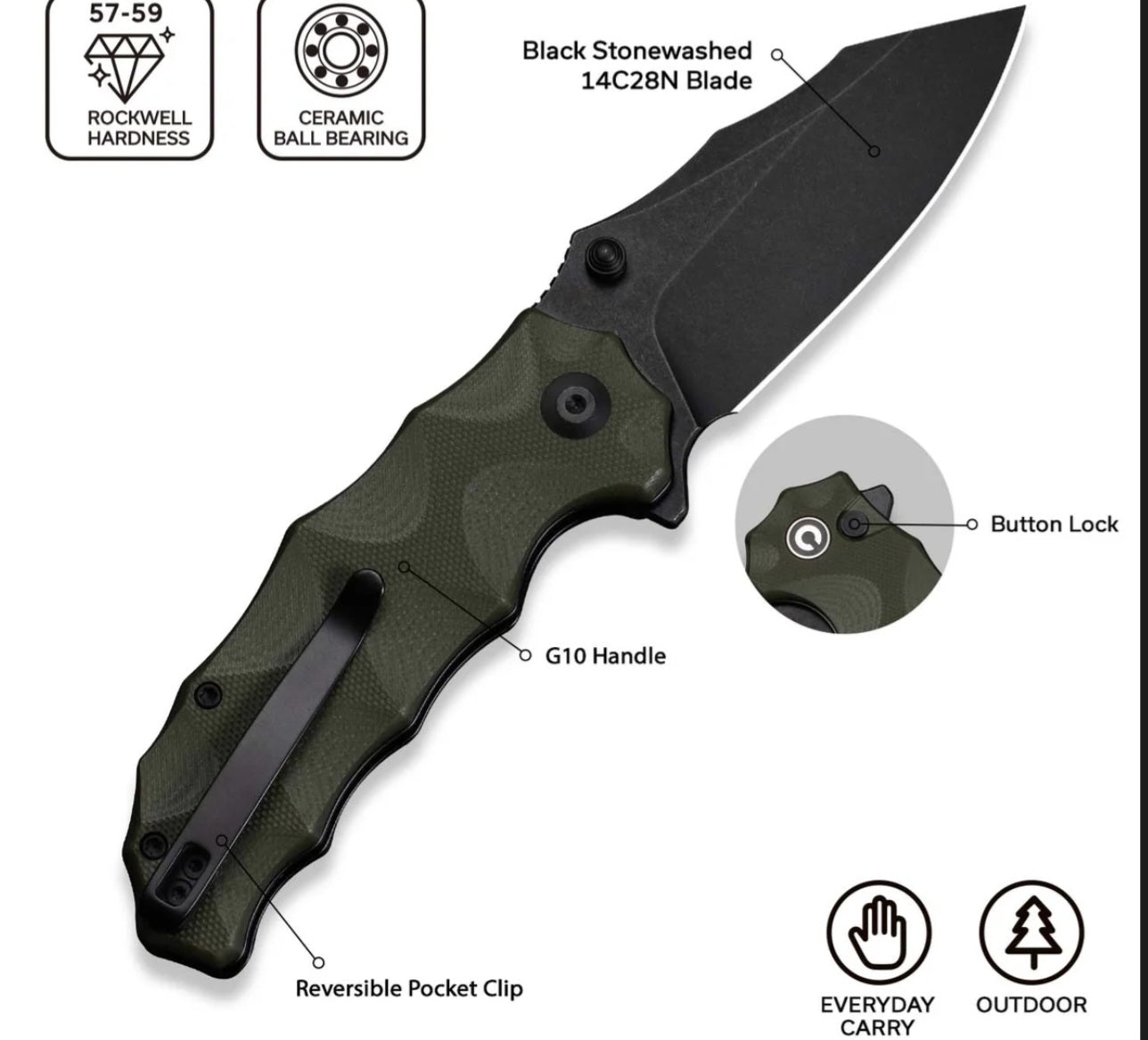 CIVIVI Natterjack Button lock flipper