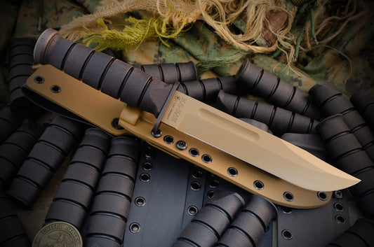 Spartan Blades KA-BAR Fixed Blade Knife 7" CPM-MagnaCut Flat Dark Earth Clip Point, Black Kraton G Handles, Tan Kydex Sheath